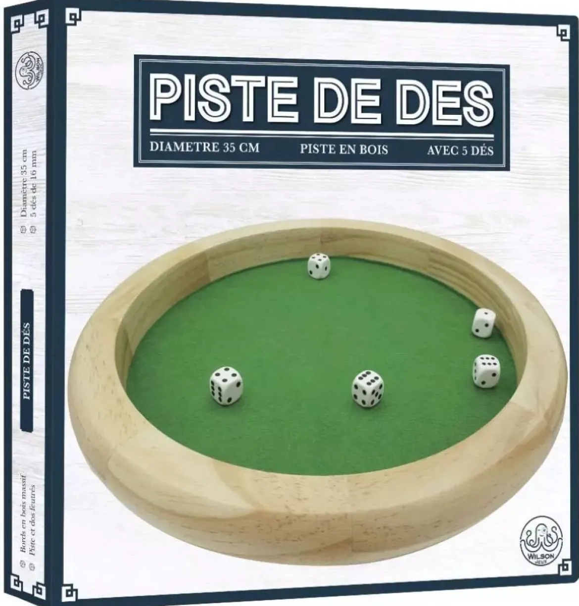 Piste de dés en bois 35cm + 5 Dés