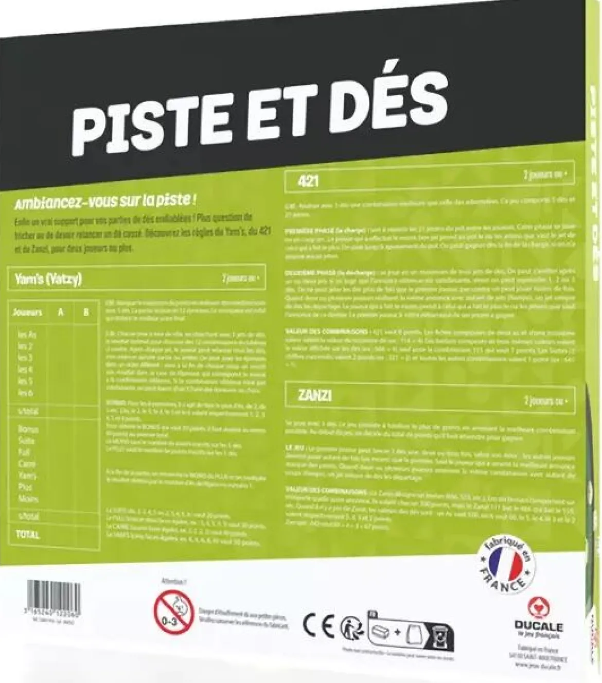 Piste et dés pour Yam's et 421 - 33cm