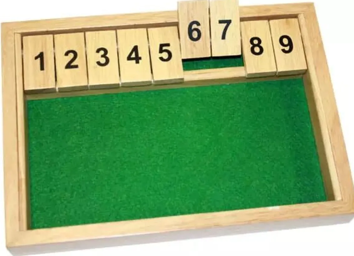 Shut The Box 9 en bois avec 2 dés