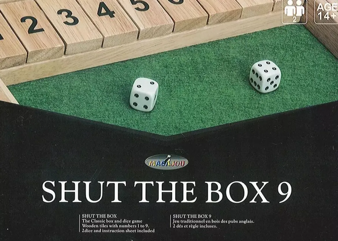 Shut The Box 9 en bois avec 2 dés
