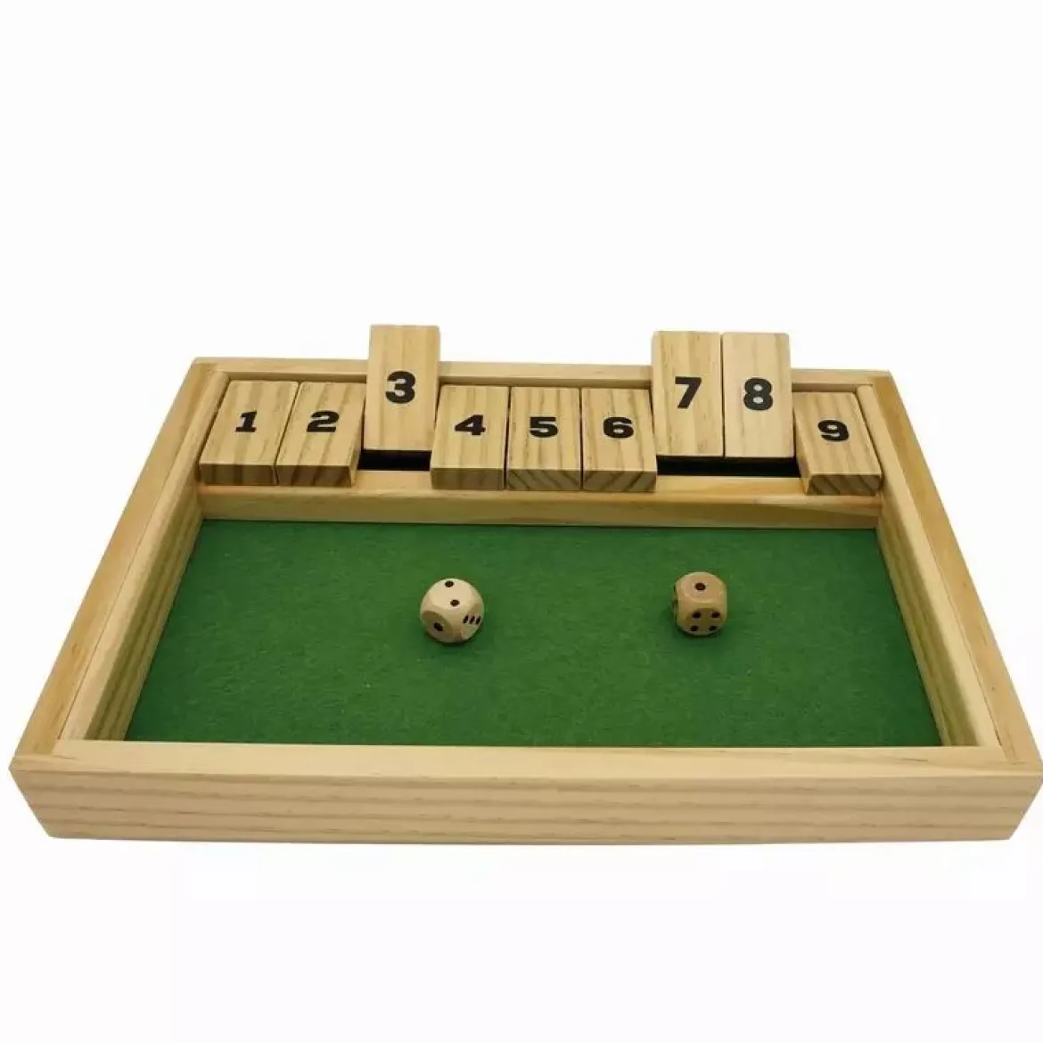 Shut The Box 9 en bois avec 2 dés