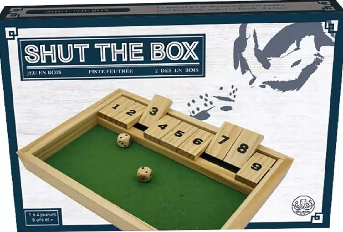 Shut The Box 9 en bois avec 2 dés