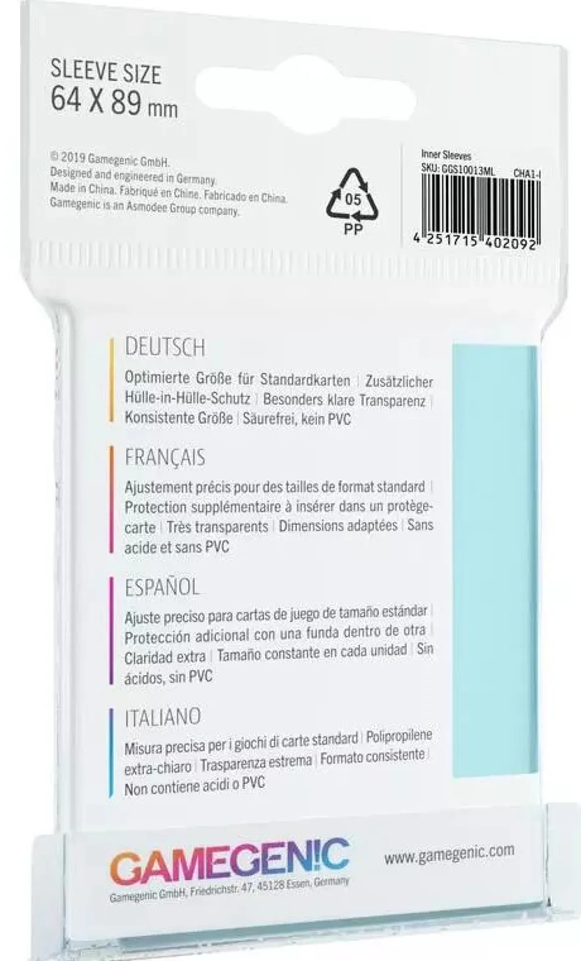 64x89mm - Lot de 100 protège-cartes Inner Standard - Gamegenic