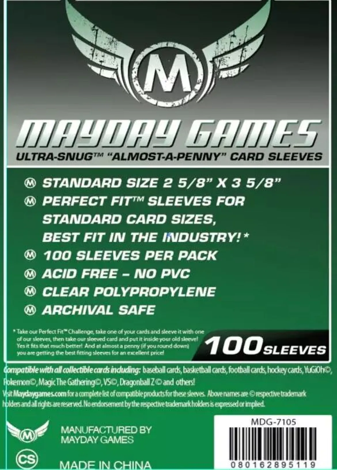 66x92mm - Lot de 100 protège-cartes Perfect Fit Standard - Mayday Games